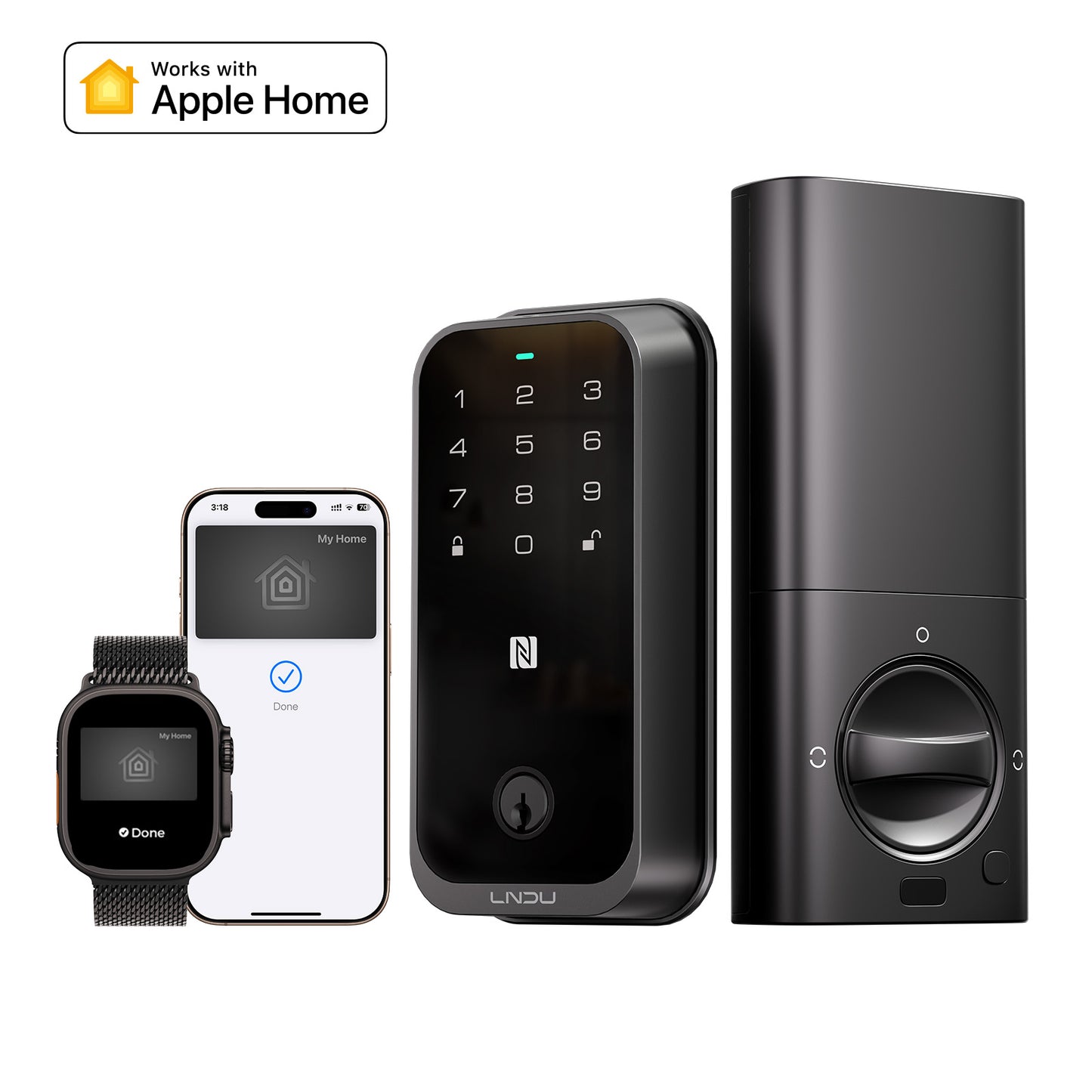 LNDU HK01 Keyless Entry Fingerprint Door Lock with Apple Home, Tap to Unlock,Smart Electronic Code Door Lock for Front Door or Back, Keypad Door Lock with Handle