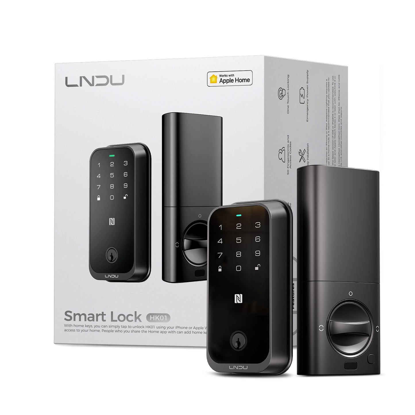 LNDU HK01 Keyless Entry Fingerprint Door Lock with Apple Home, Tap to Unlock,Smart Electronic Code Door Lock for Front Door or Back, Keypad Door Lock with Handle