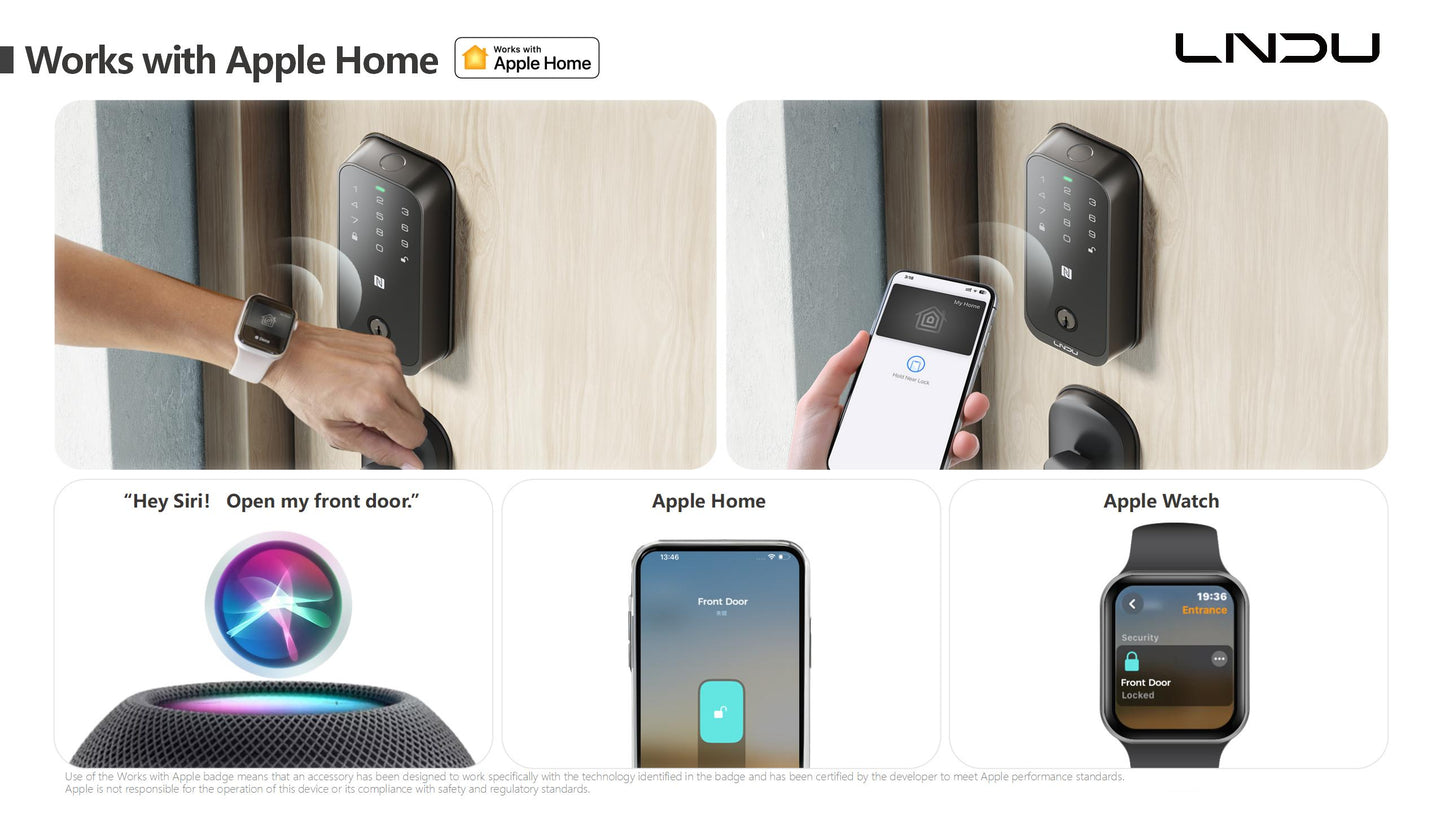 Keyless Entry Fingerprint Door Lock with Apple Home, Tap to Unlock,Smart Electronic Code Door Lock for Front Door or Back, Keypad Door Lock with Handle