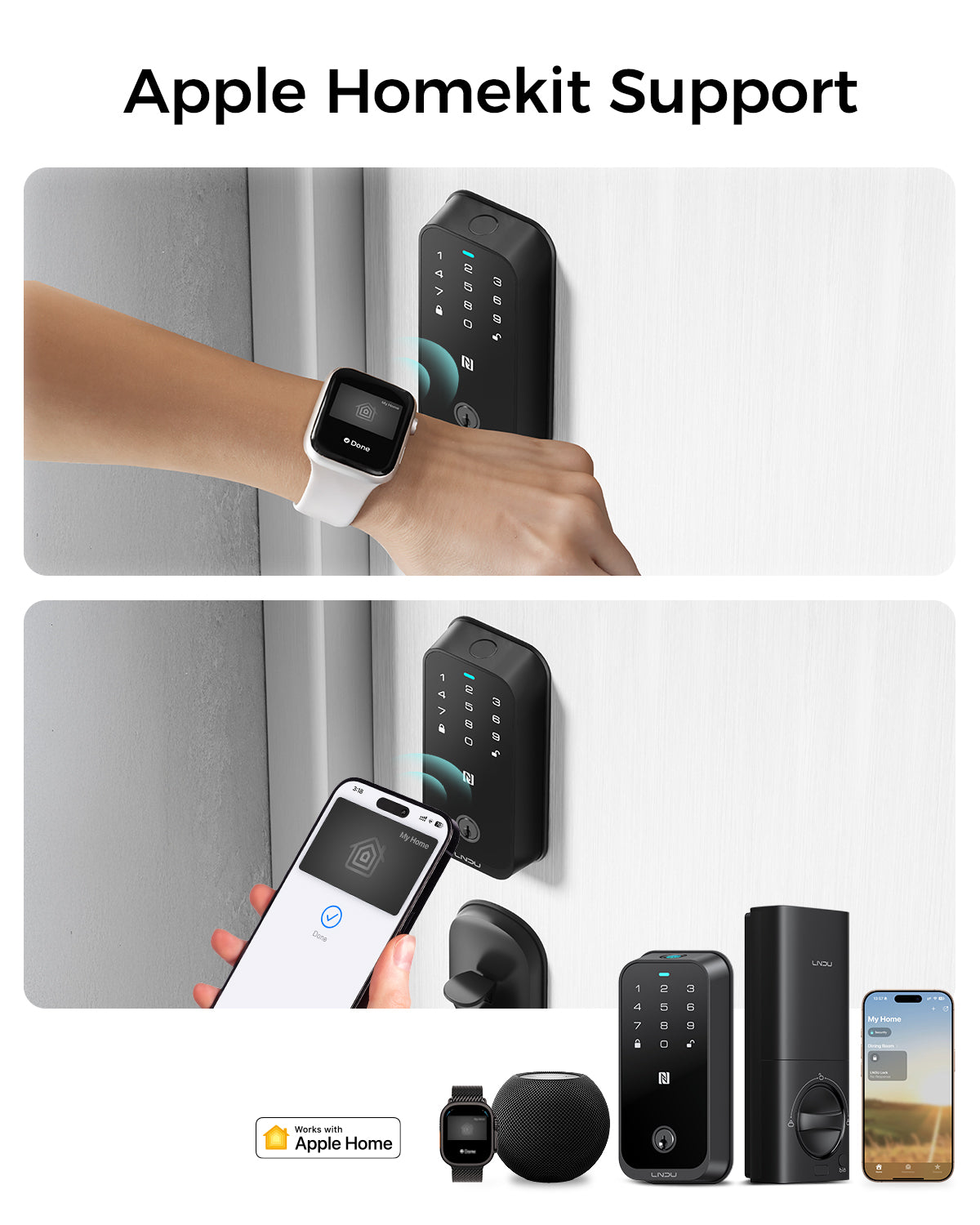 LNDU HK01 Keyless Entry Fingerprint Door Lock with Apple Home, Tap to Unlock,Smart Electronic Code Door Lock for Front Door or Back, Keypad Door Lock with Handle