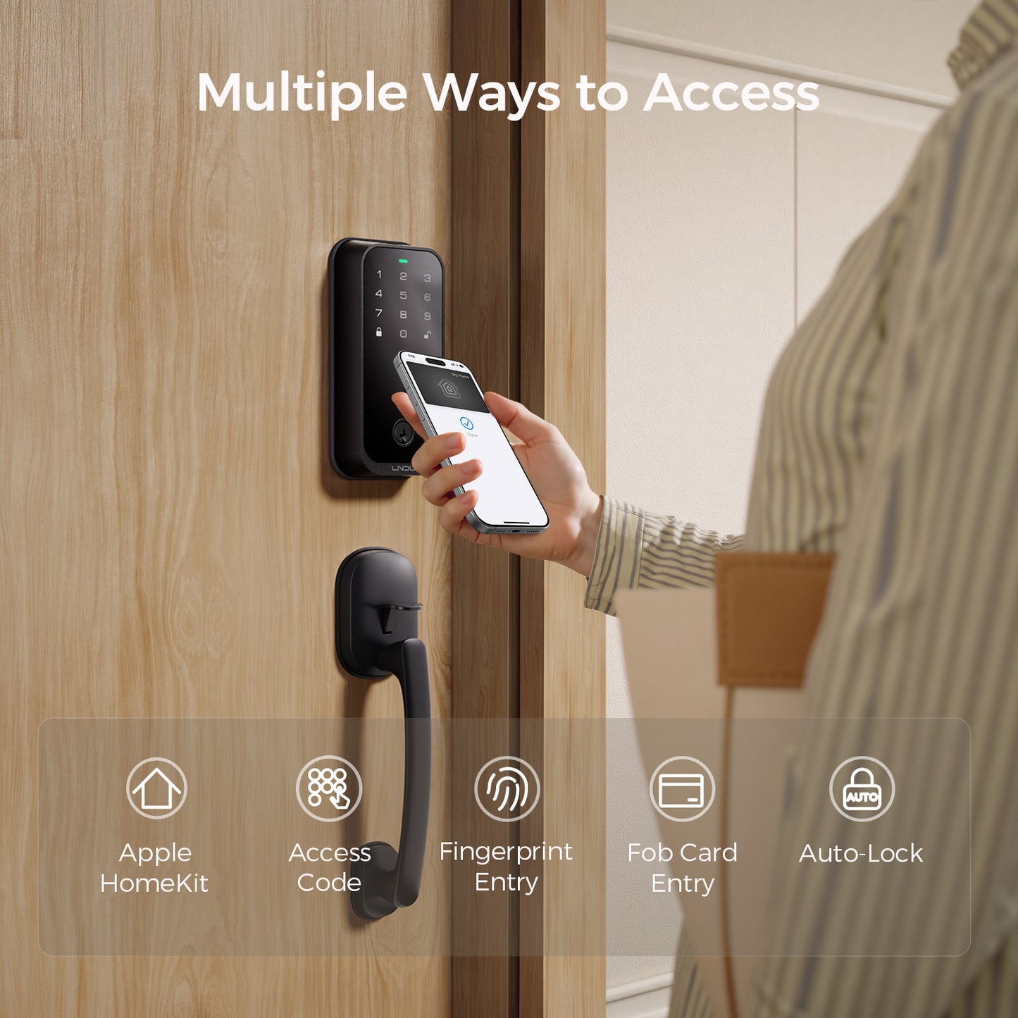 LNDU HK01 Keyless Entry Fingerprint Door Lock with Apple Home, Tap to Unlock,Smart Electronic Code Door Lock for Front Door or Back, Keypad Door Lock with Handle