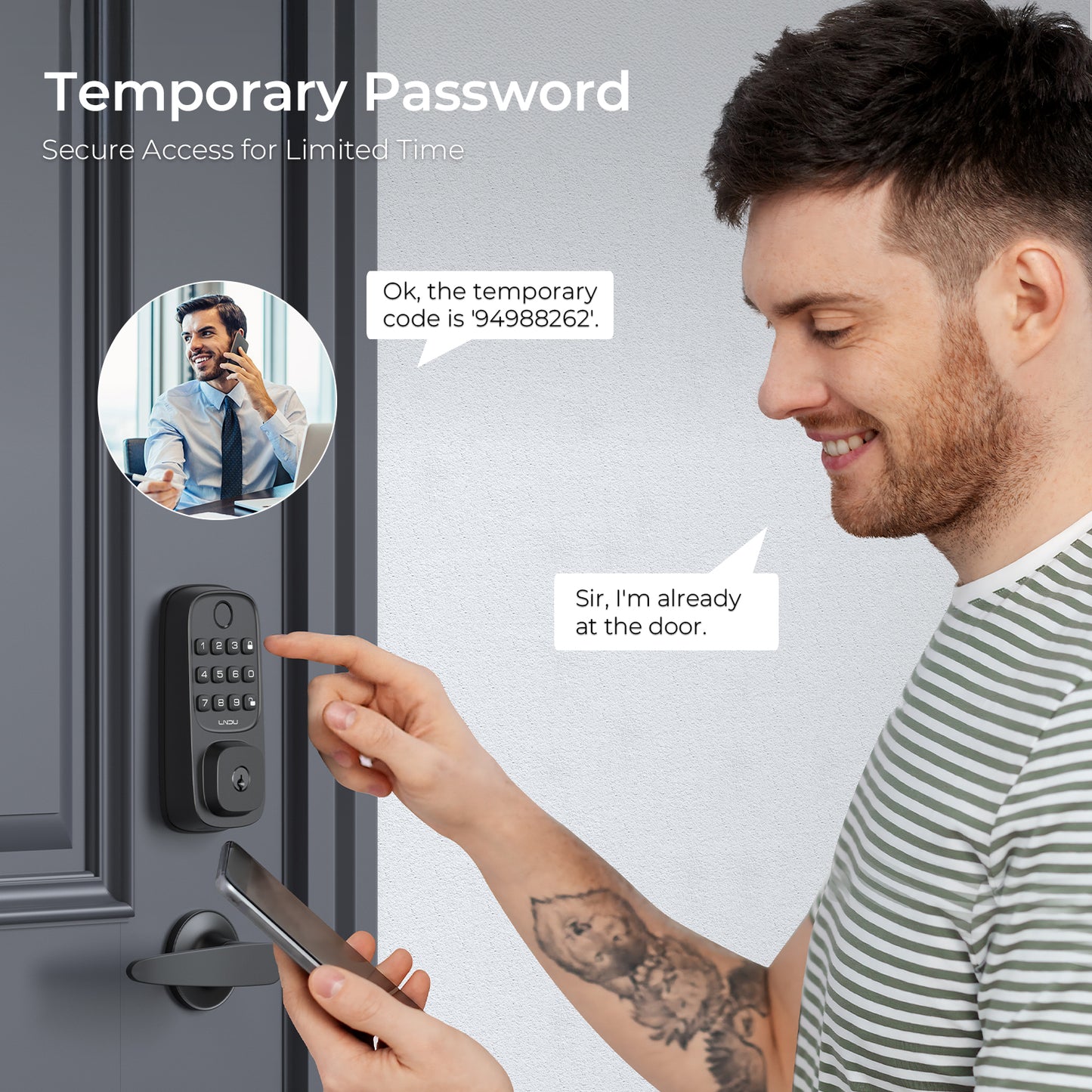 LNDU WL01 Keyless Entry Door Lock, WiFi Smart Keypad Deadbolt with Handle Set, Supports Fingerprint, Amazon Alexa, Google Assistant, App Control, Auto-Lock, One-Time Code, Anti-Peeking Password