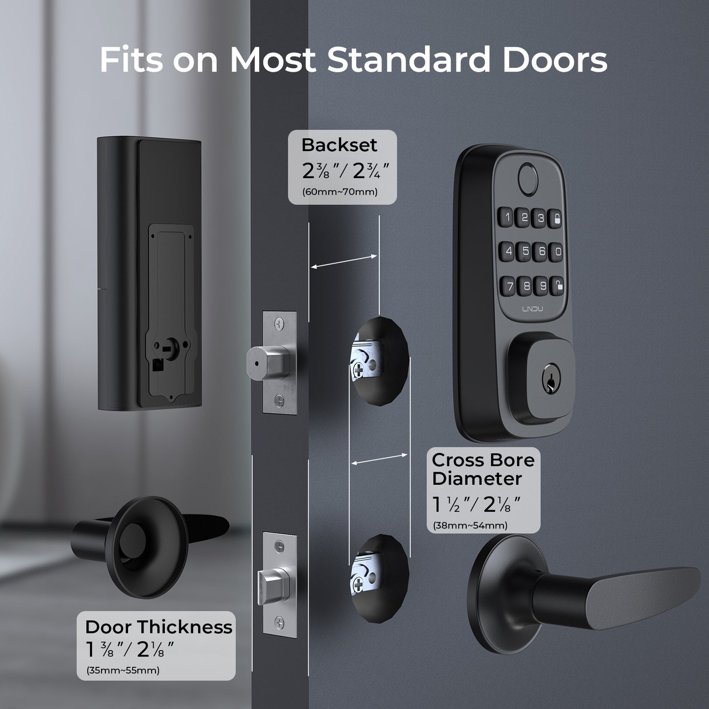 LNDU WL01 Keyless Entry Door Lock, WiFi Smart Keypad Deadbolt with Handle Set, Supports Fingerprint, Amazon Alexa, Google Assistant, App Control, Auto-Lock, One-Time Code, Anti-Peeking Password