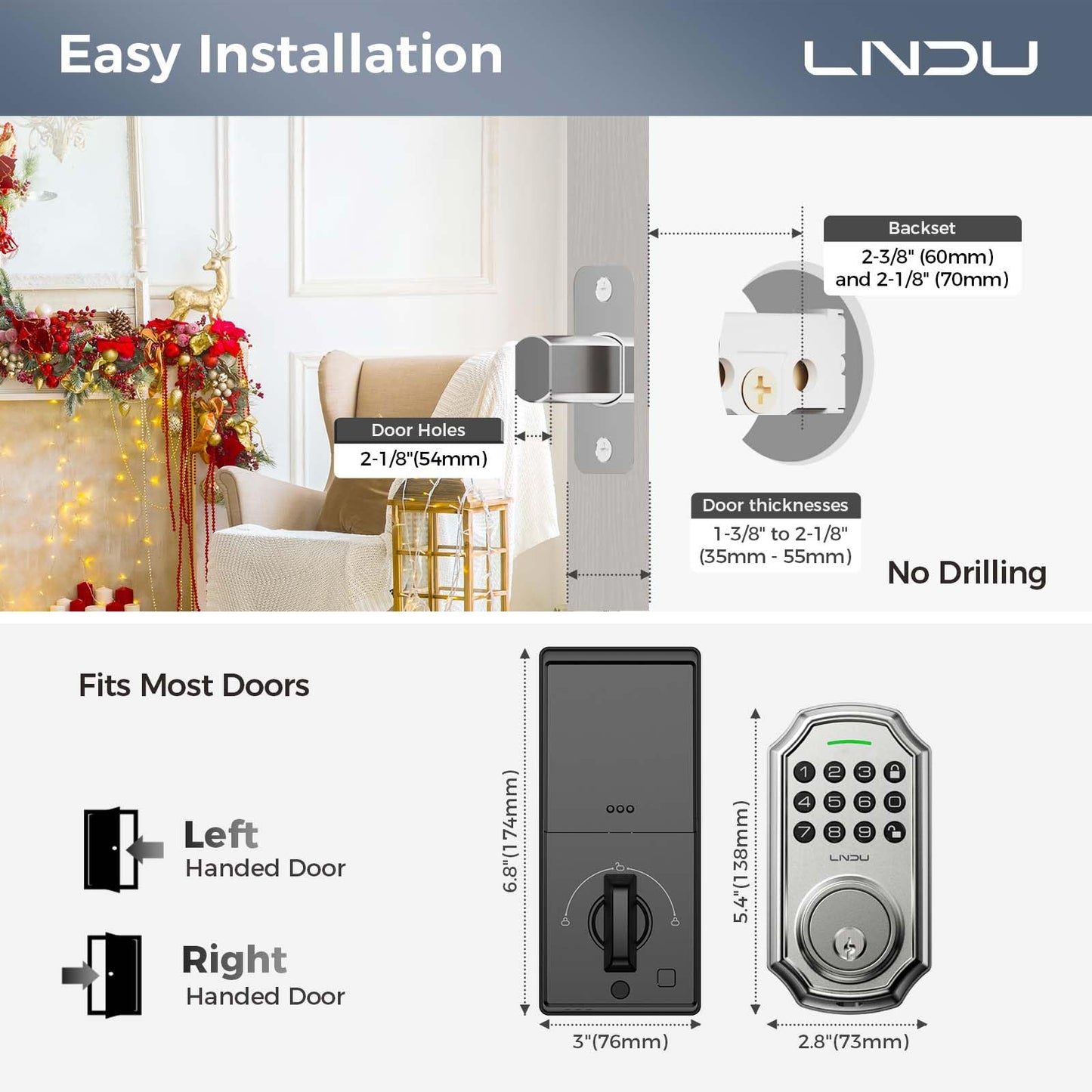 LNDU D180 Keyless Enter Deadbolt Lock Easy to Install - AZDOME Official Stores
