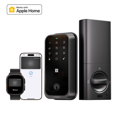 LNDU HK01 Keyless Entry Fingerprint Door Lock with Apple Home, Tap to Unlock,Smart Electronic Code Door Lock for Front Door or Back, Keypad Door Lock with Handle