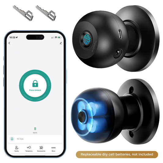 LNDU Smart Fingerprint Door Knob D258 with APP Control and Removable Batteries