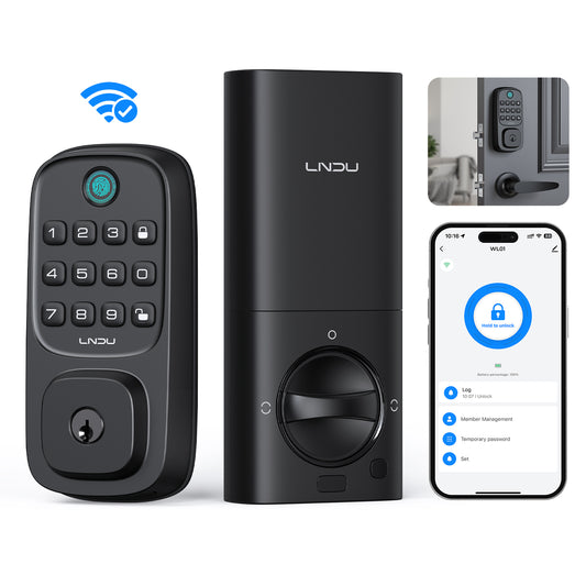 LNDU WL01 Keyless Entry Door Lock, WiFi Smart Keypad Deadbolt with Handle Set, Supports Fingerprint, Amazon Alexa, Google Assistant, App Control, Auto-Lock, One-Time Code, Anti-Peeking Password