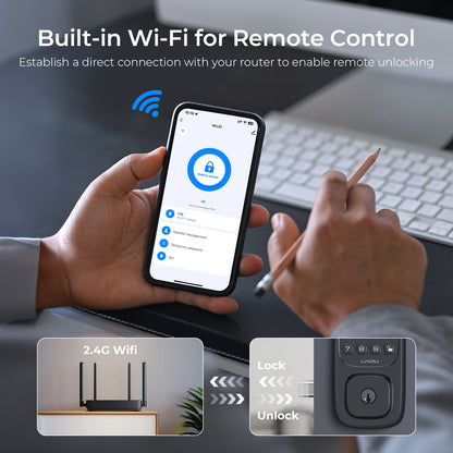 LNDU WL01 Keyless Entry Door Lock, WiFi Smart Keypad Deadbolt with Handle Set, Supports Fingerprint, Amazon Alexa, Google Assistant, App Control, Auto-Lock, One-Time Code, Anti-Peeking Password