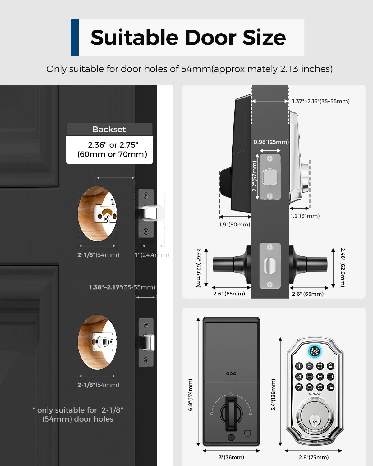 Keyless Entry Door Lock, Smart Deadbolt Lock with Handleset D180 & D280 (Fingerprint & Leveler)