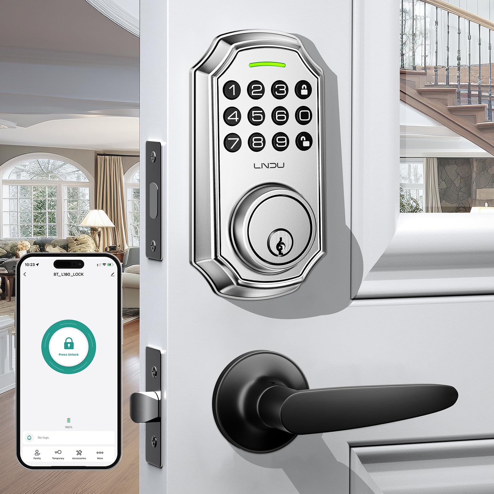 Keyless Entry Door Lock, Smart Deadbolt Lock with Handleset D180 & D280 (Fingerprint & Leveler)