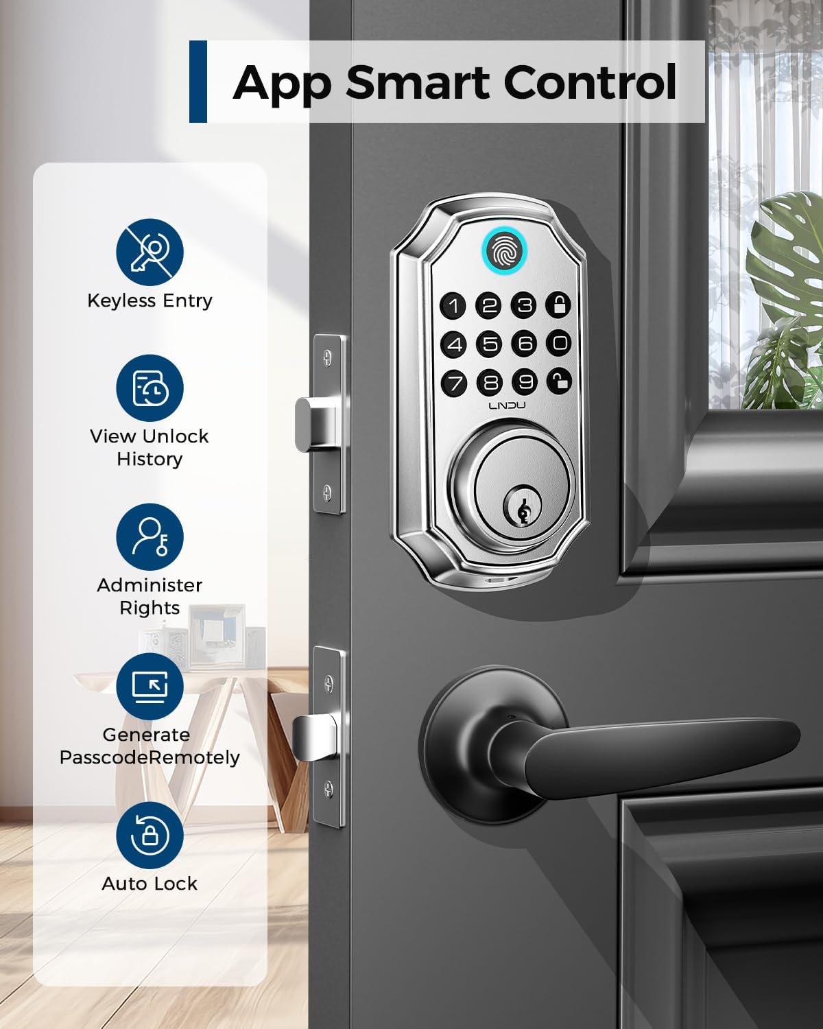 Keyless Entry Door Lock, Smart Deadbolt Lock with Handleset D180 & D280 (Fingerprint & Leveler)
