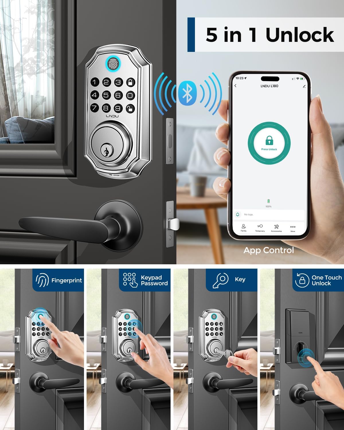 Keyless Entry Door Lock, Smart Deadbolt Lock with Handleset D180 & D280 (Fingerprint & Leveler)