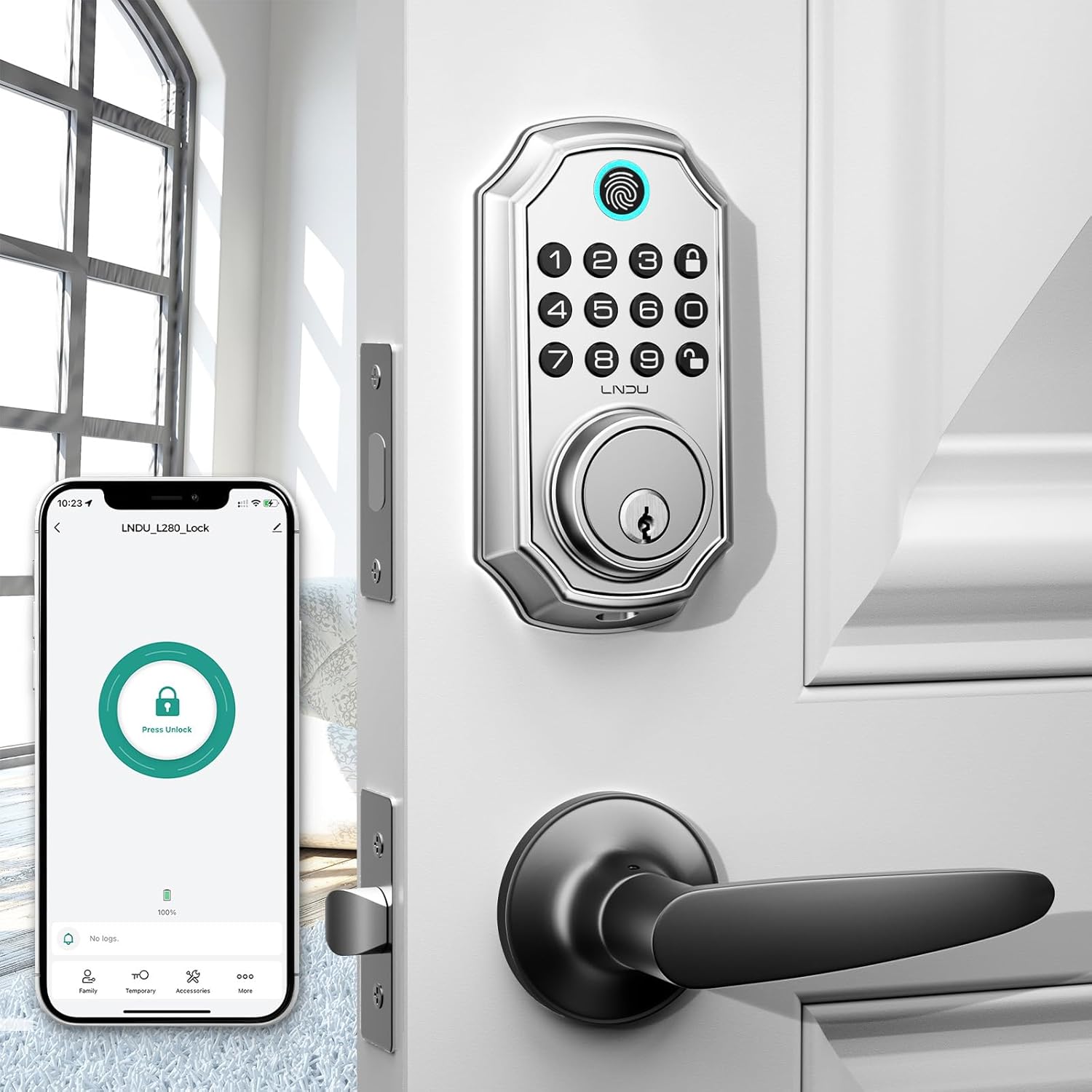 Keyless Entry Door Lock, Smart Deadbolt Lock with Handleset D180 & D280 (Fingerprint & Leveler)