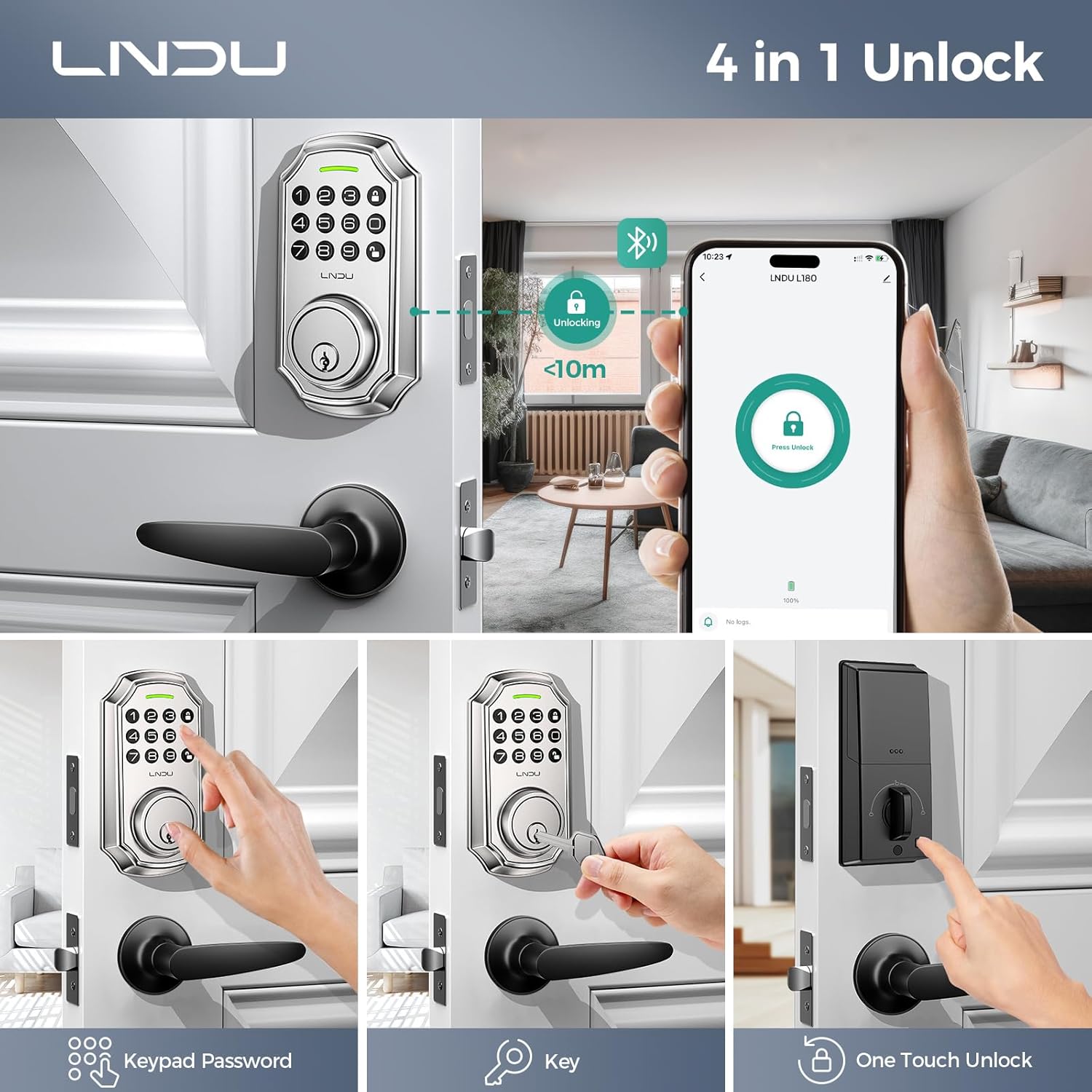 Keyless Entry Door Lock, Smart Deadbolt Lock with Handleset D180 & D280 (Keypad & Leveler)