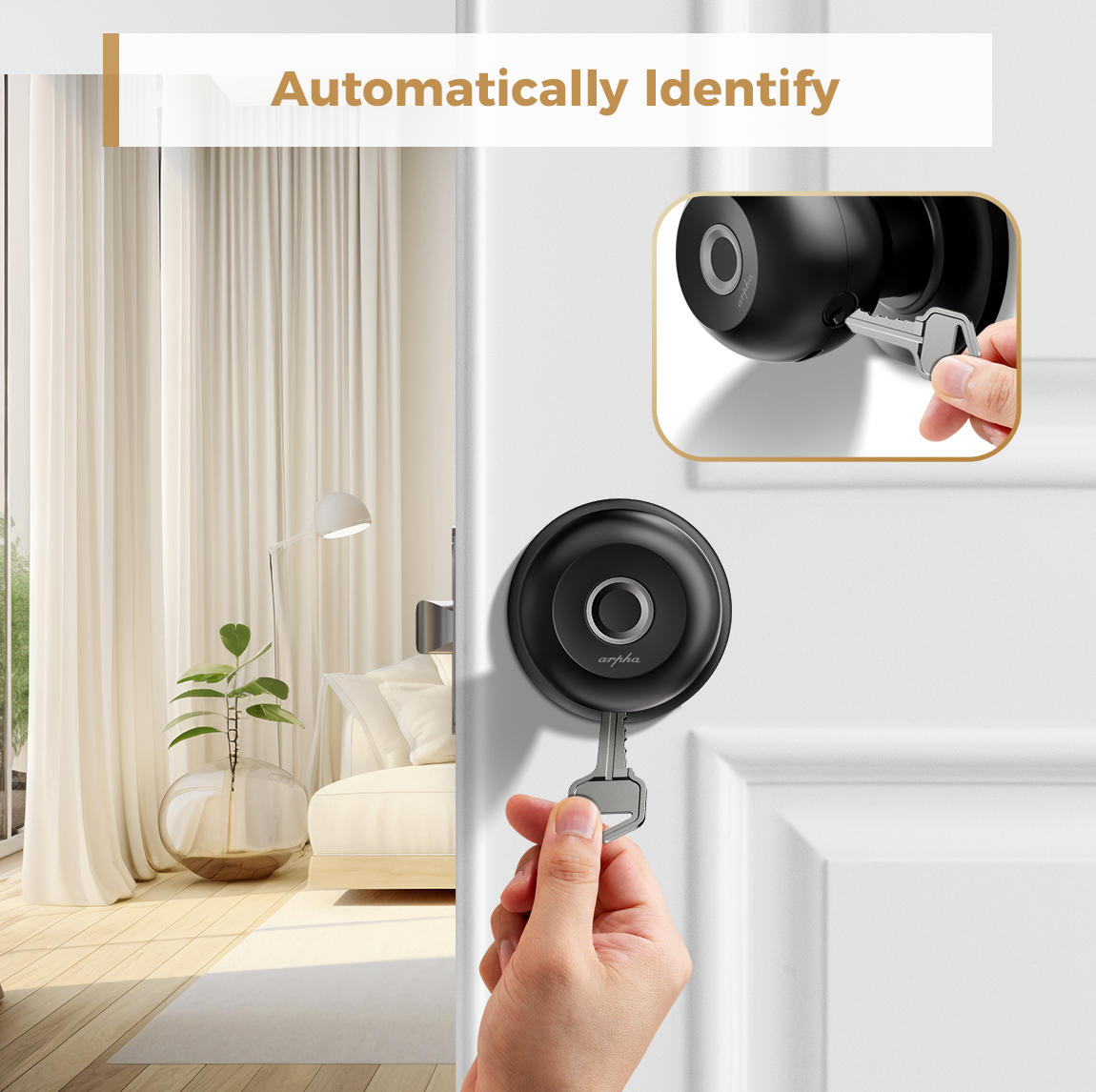 LNDU Smart Fingerprint Door Knob D258 with APP Control and Removable Batteries
