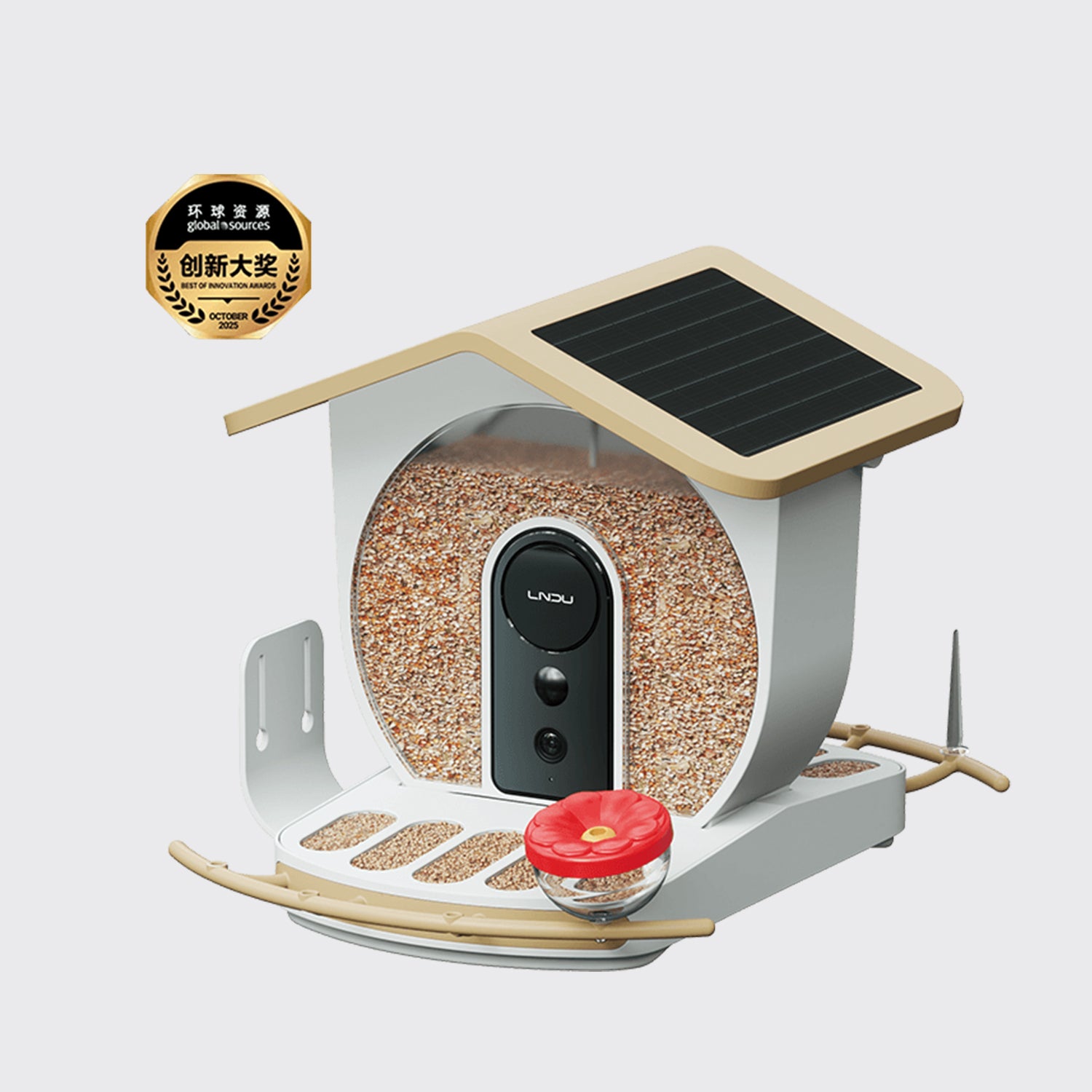 LNDU Smart Bird Feeder with Camera, AI Identifies 11000+ Bird Species, 5GHz/2.4GHz Dual-Band WiFi Bird House, Solar Powered with 5200mAh Battery, 2L Large Capacity, Fruit & Hummingbird Feeder, Free Storage
