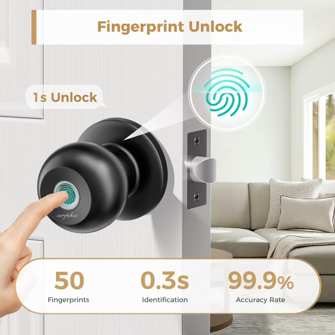 LNDU Smart Fingerprint Door Knob D258 with APP Control and Removable Batteries