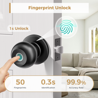 LNDU Smart Fingerprint Door Knob D258 with APP Control and Removable Batteries